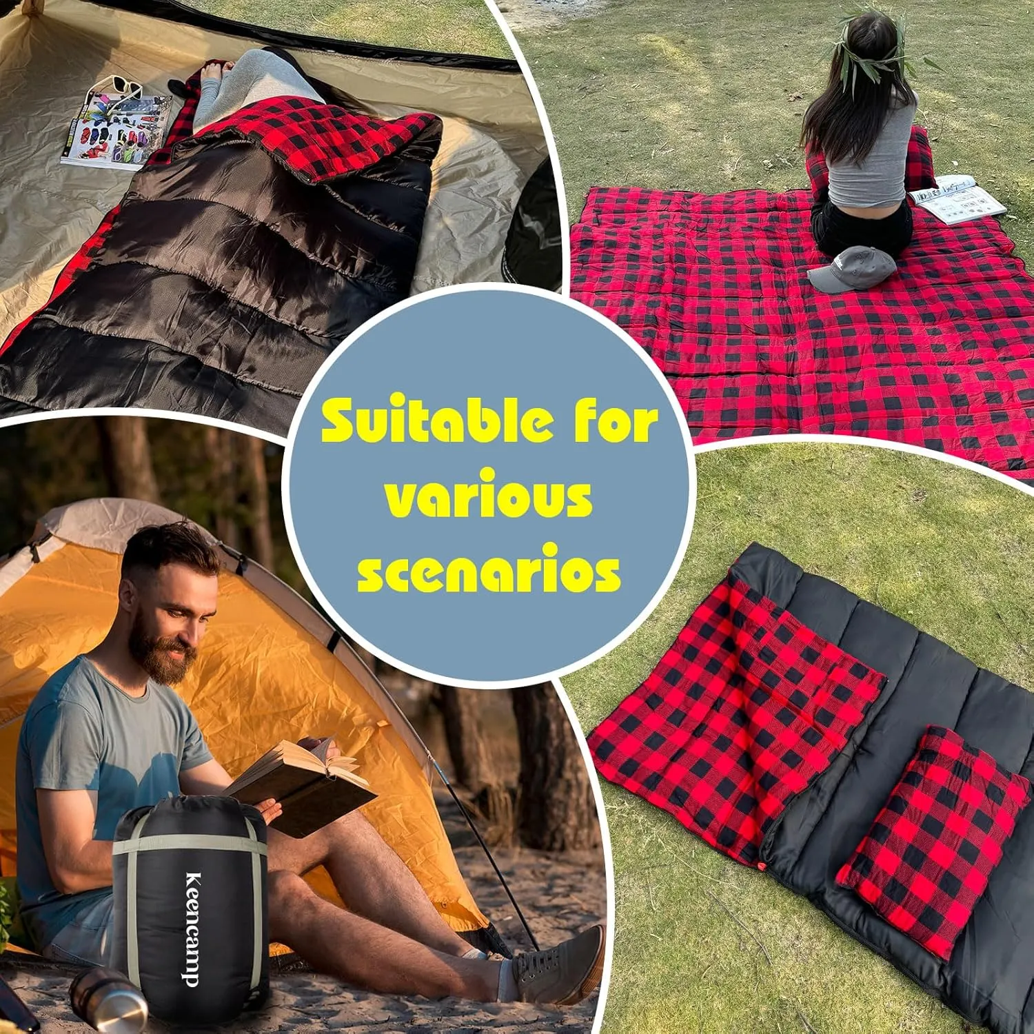 0 Degree Sleeping Bag Cotton Flannel Winter Cold Weather for Adults XXL Sleeping Bag 4 Season Big and Tall with Pillow Compression Sack