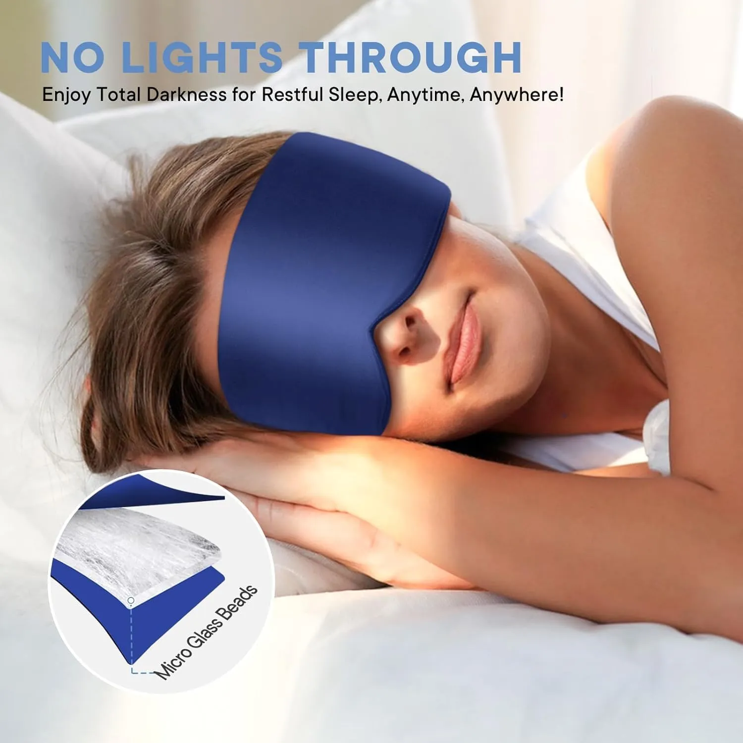 100% 22 Momme Mulberry Silk Sleep Mask for Sleeping with Adjustable Headband Inner Bag, Total Blackout with Adjustable Straps for Women Men, Travel Eye Mask for Sleeping Airplane-Navy