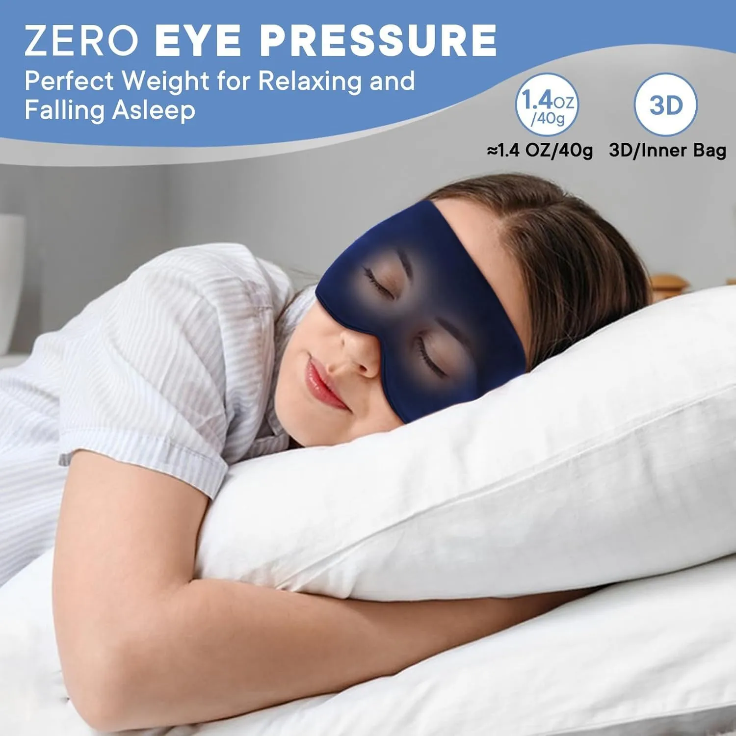 100% 22 Momme Mulberry Silk Sleep Mask for Sleeping with Adjustable Headband Inner Bag, Total Blackout with Adjustable Straps for Women Men, Travel Eye Mask for Sleeping Airplane-Navy