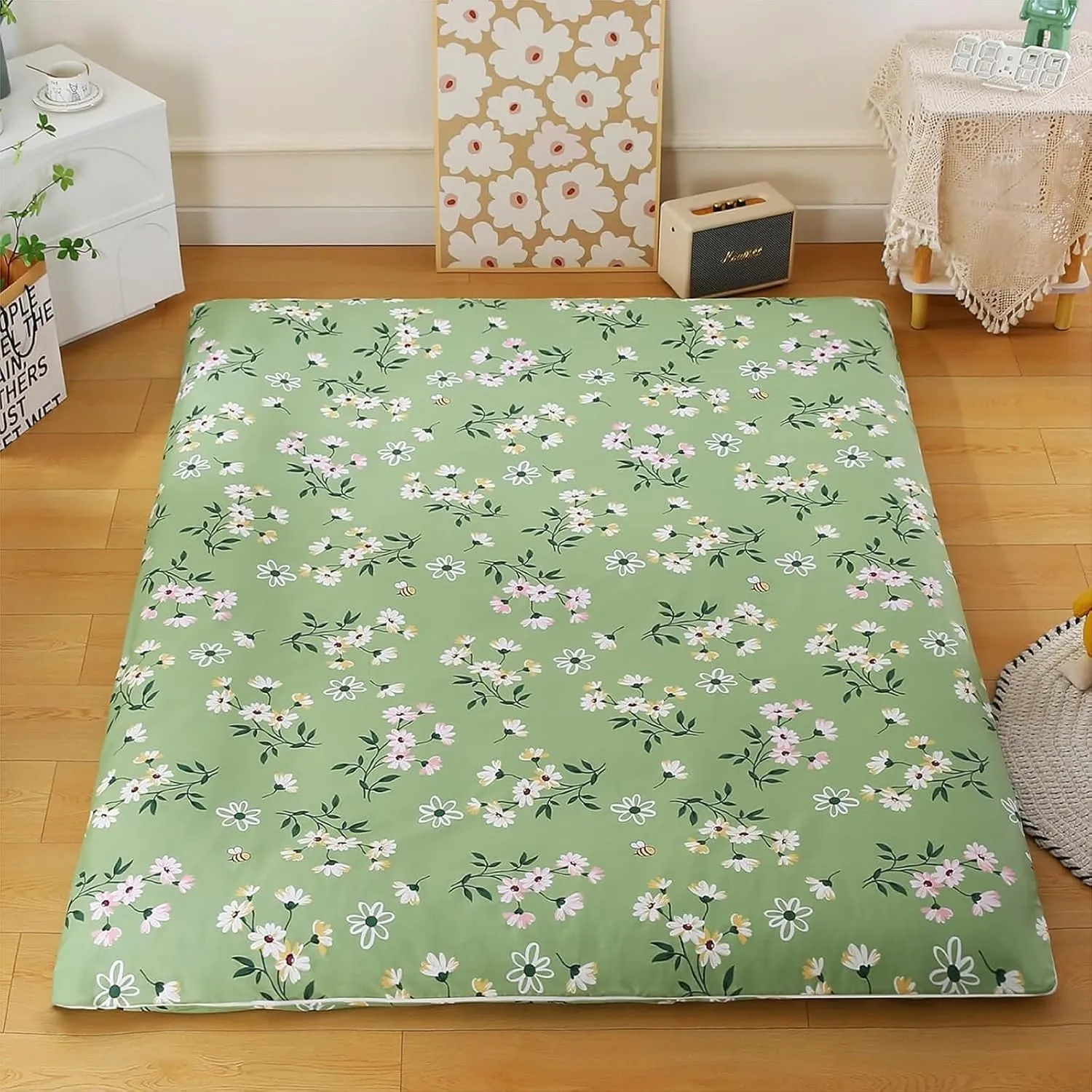 100% Futon Floor Cotton Mattress Cover, Futon Cover Wite Zippered for Japanese Futon Floor Mattress Super Soft and Machine Washable Twin Full Queen(B,Twin Size: 39.3" x78.7)