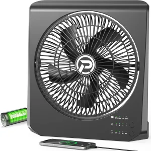 10Inch Portable Small Box Fan, 20000mAh Rechargeable Battery Operated, Max 55Hrs Cooling, 4 Speeds, 270° Pivoting, Cordless Square Table Fan with Timer for Window Bedroom Kitchen Office Power Outage
