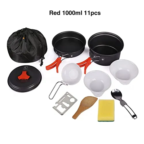 10PCS Camping Cookware Mess Kit,Camping Gear,Campfire Utensils Lightweight Stackable Pot Pan