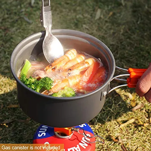 10PCS Camping Cookware Mess Kit,Camping Gear,Campfire Utensils Lightweight Stackable Pot Pan