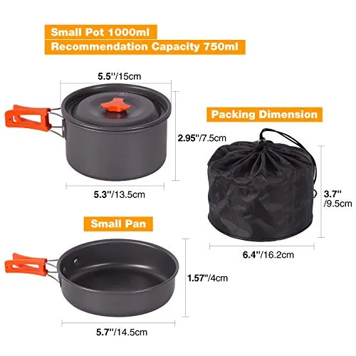 10PCS Camping Cookware Mess Kit,Camping Gear,Campfire Utensils Lightweight Stackable Pot Pan