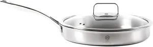 12 Inch Titanium Pan with Glass Lid - 0.5mm Pure Titanium   1.4mm Aluminum Core | Coating-Free & PFOA-Free | Induction/Gas/Oven Safe to 500°F | Energy-Efficient Even Heating