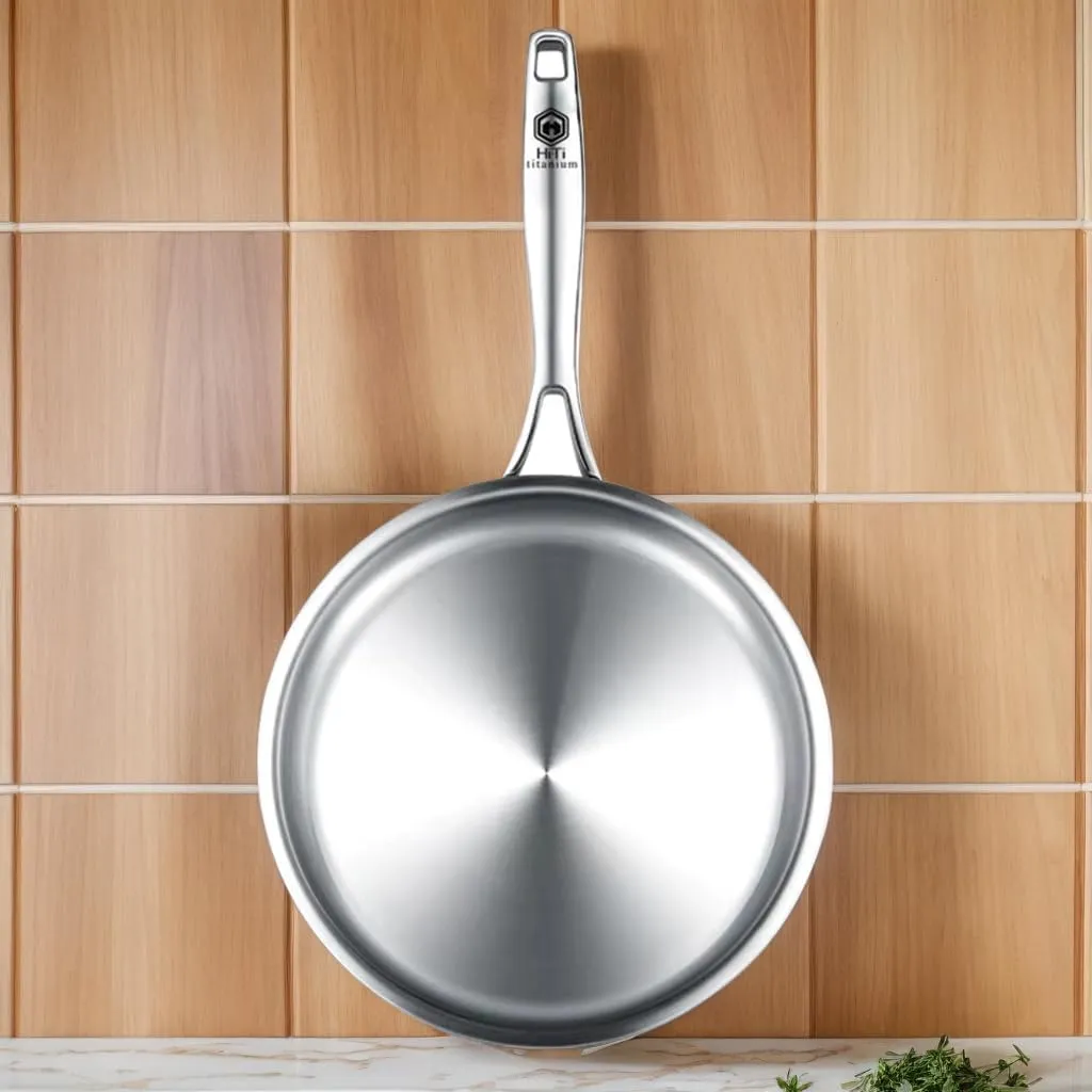 12 Inch Titanium Pan with Glass Lid - 0.5mm Pure Titanium   1.4mm Aluminum Core | Coating-Free & PFOA-Free | Induction/Gas/Oven Safe to 500°F | Energy-Efficient Even Heating