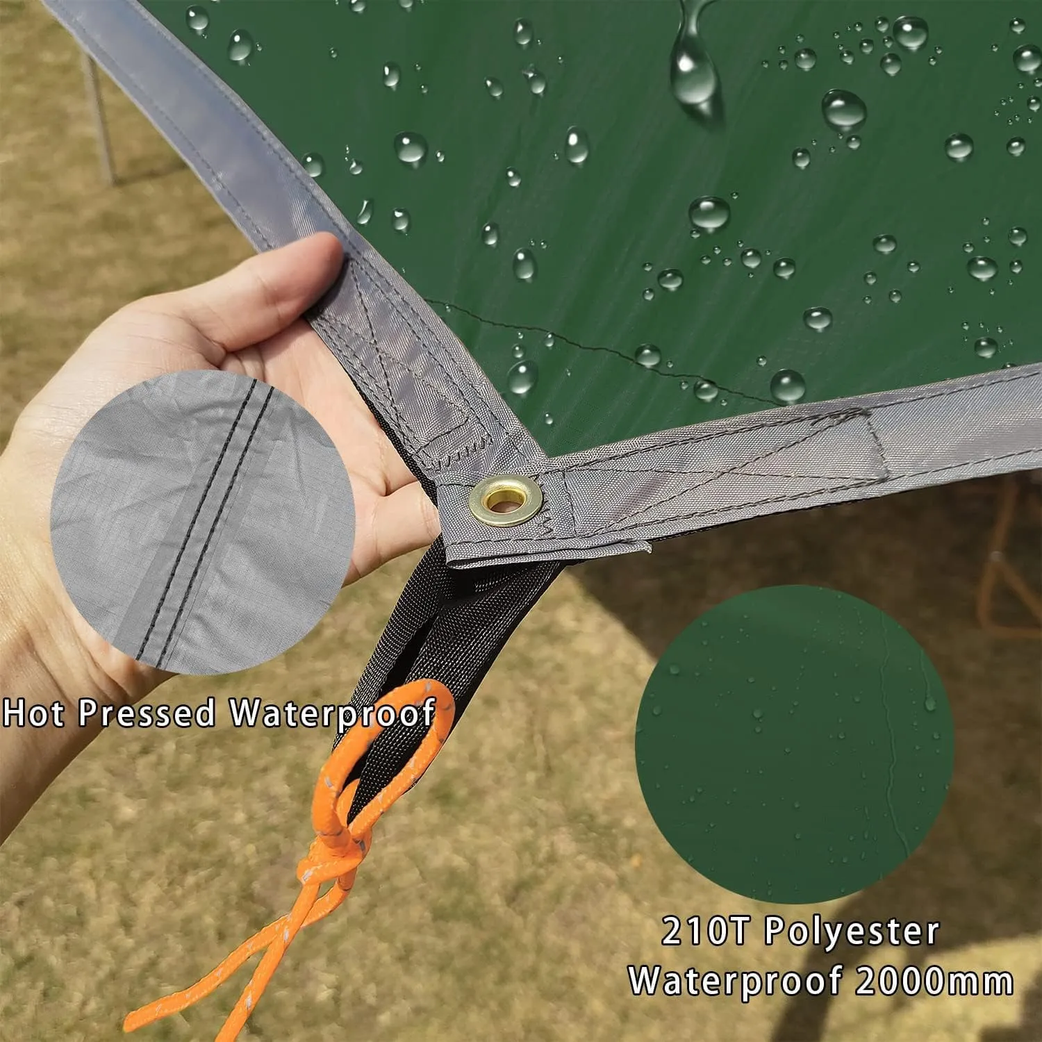 16x16 ft Large Camping Tarp Waterproof Hammock Rain Fly Camping Awning Sun Shelter (Without Pole) (Green)