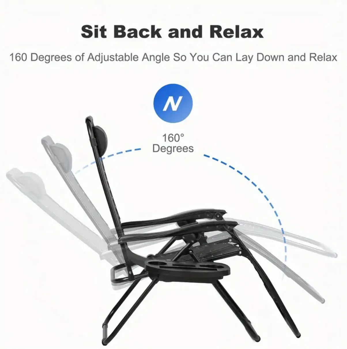 2 Pack Relaxing Chair For Outdoor Patio Pool Yard Camping Office, With Pillow And Cup Holder Tray - 4 Colors