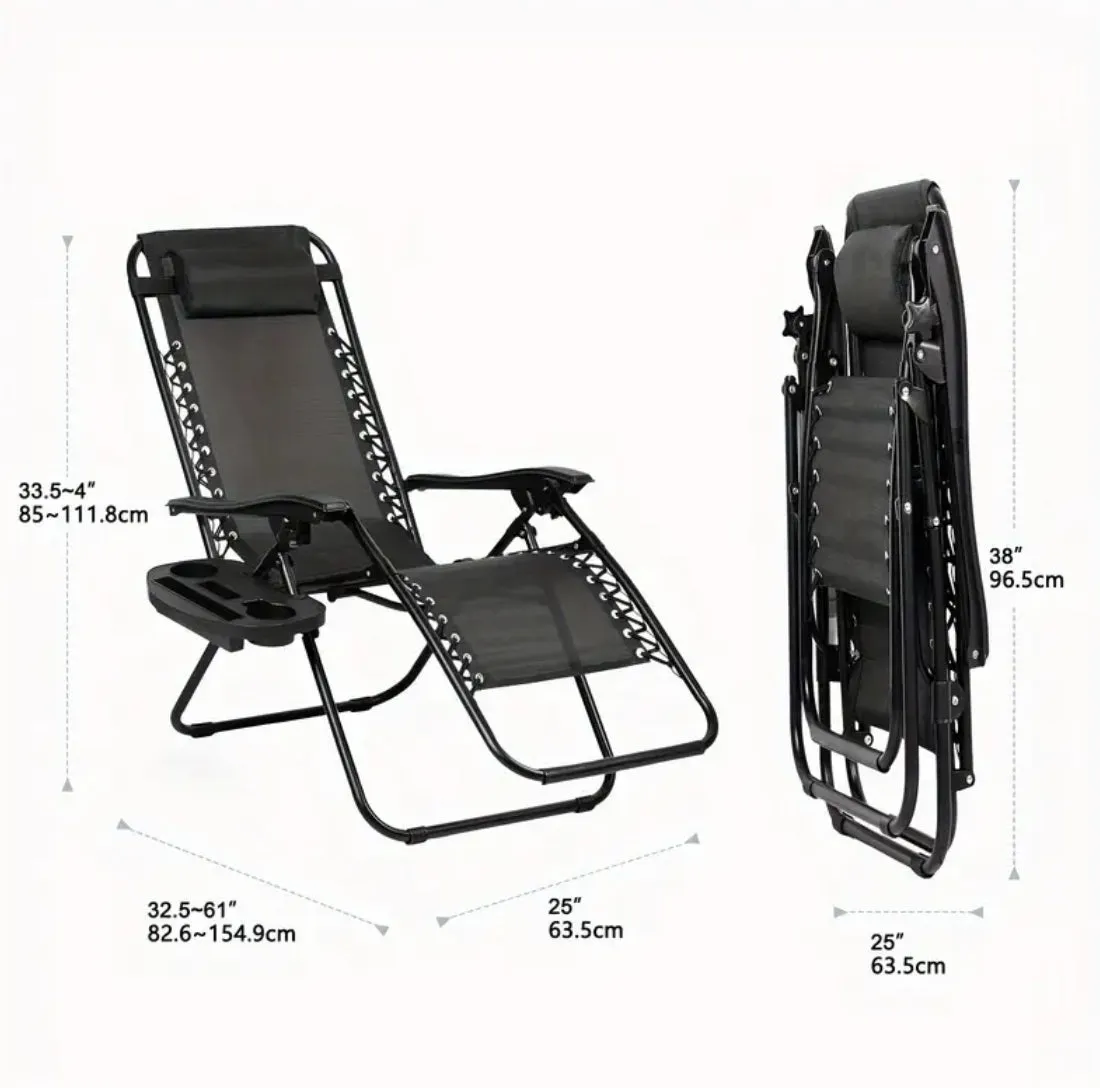 2 Pack Relaxing Chair For Outdoor Patio Pool Yard Camping Office, With Pillow And Cup Holder Tray - 4 Colors