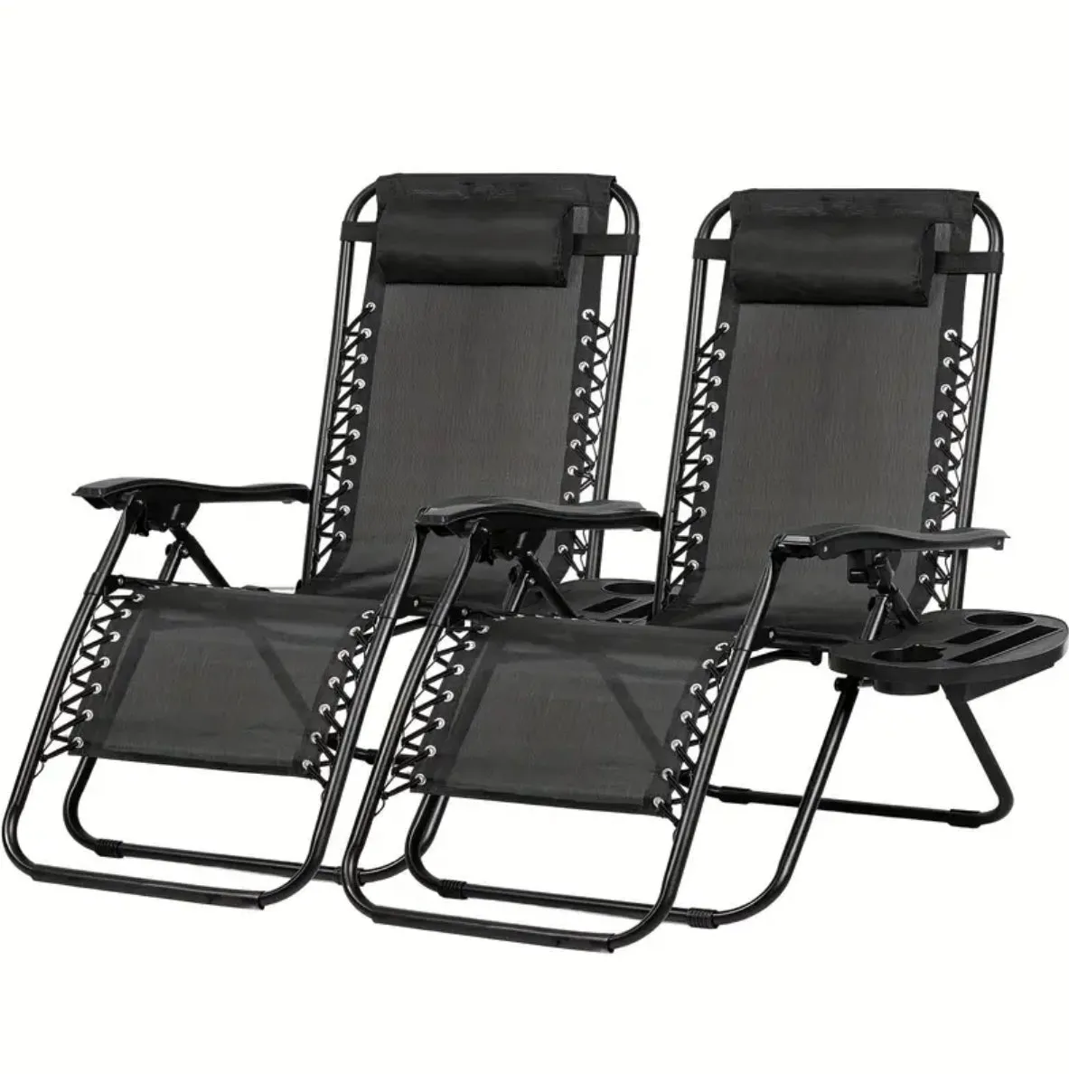 2 Pack Relaxing Chair For Outdoor Patio Pool Yard Camping Office, With Pillow And Cup Holder Tray - 4 Colors
