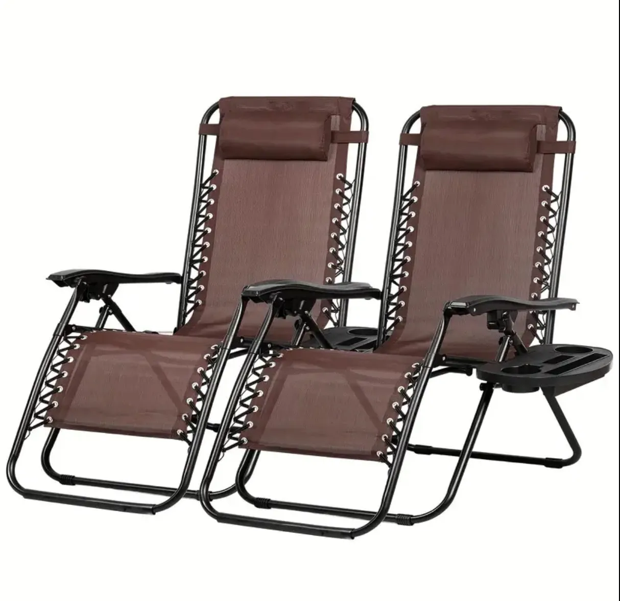 2 Pack Relaxing Chair For Outdoor Patio Pool Yard Camping Office, With Pillow And Cup Holder Tray - 4 Colors