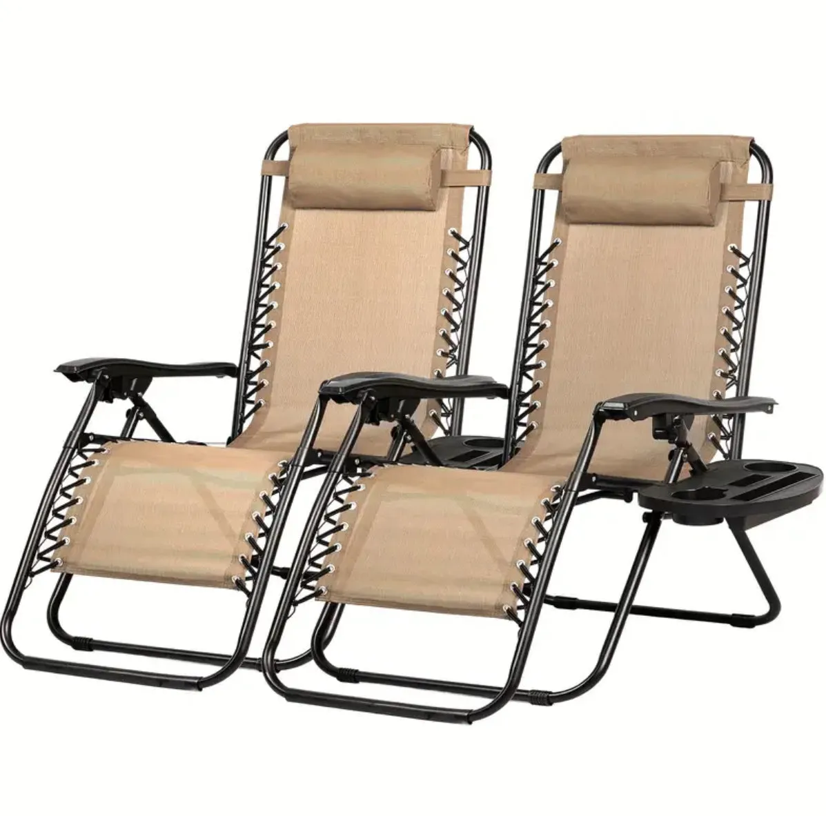 2 Pack Relaxing Chair For Outdoor Patio Pool Yard Camping Office, With Pillow And Cup Holder Tray - 4 Colors