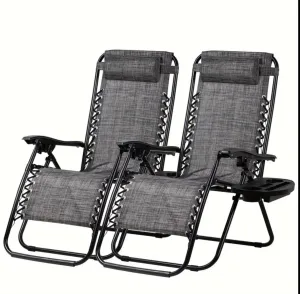 2 Pack Relaxing Chair For Outdoor Patio Pool Yard Camping Office, With Pillow And Cup Holder Tray - 4 Colors
