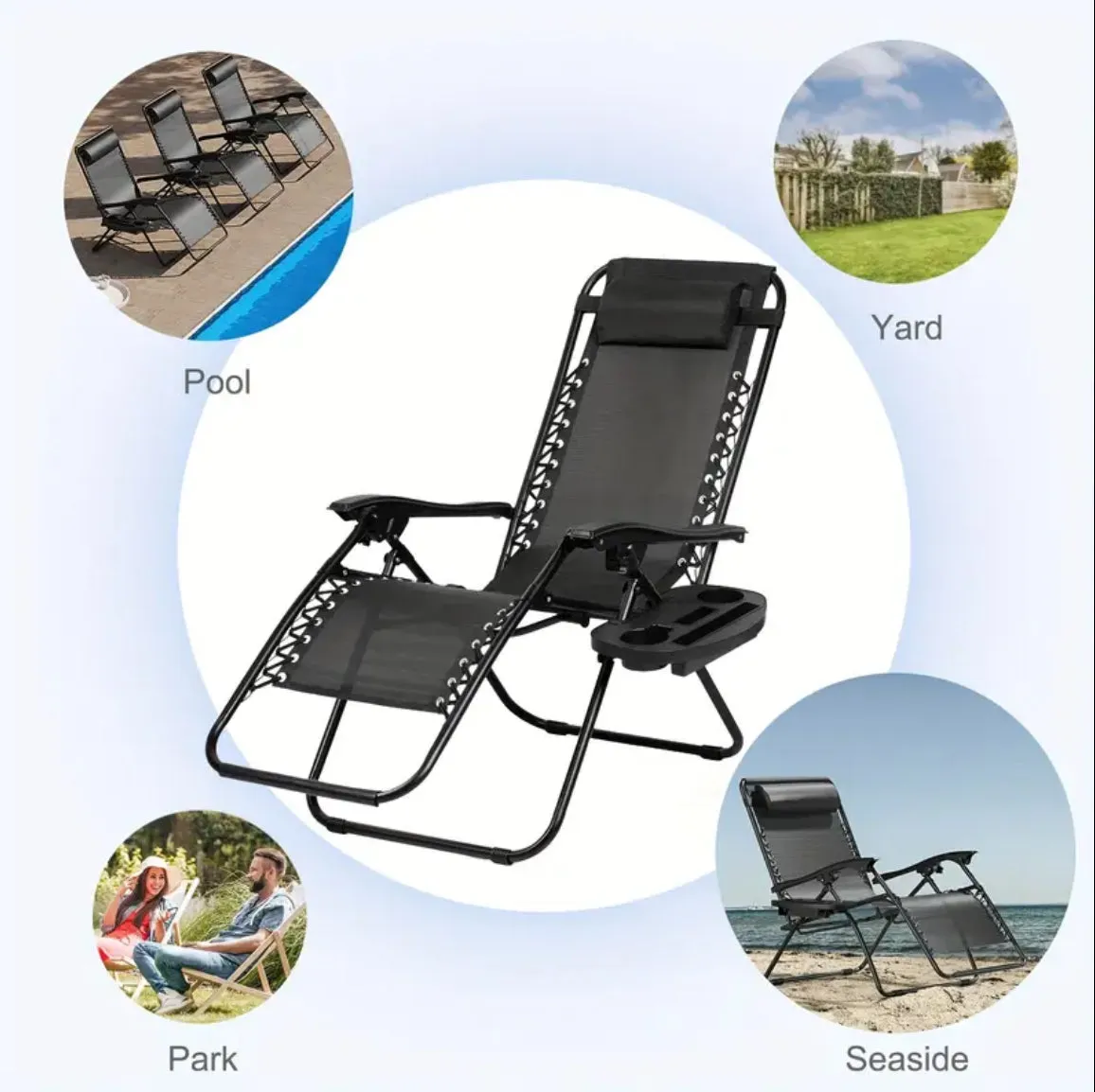 2 Pack Relaxing Chair For Outdoor Patio Pool Yard Camping Office, With Pillow And Cup Holder Tray - 4 Colors