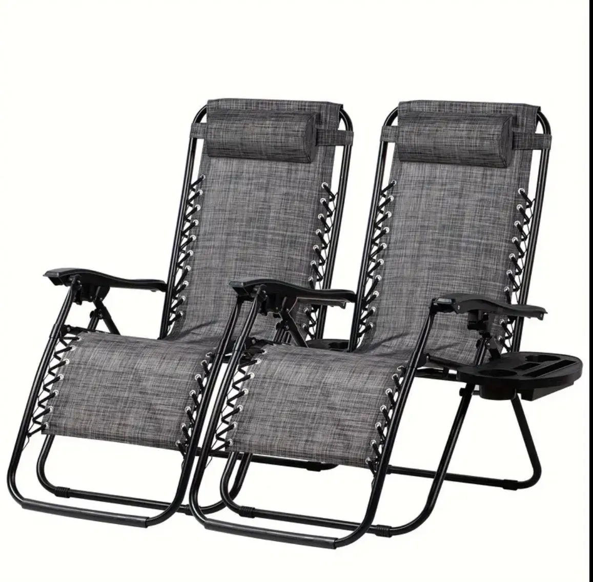 2 Pack Relaxing Chair For Outdoor Patio Pool Yard Camping Office, With Pillow And Cup Holder Tray - 4 Colors