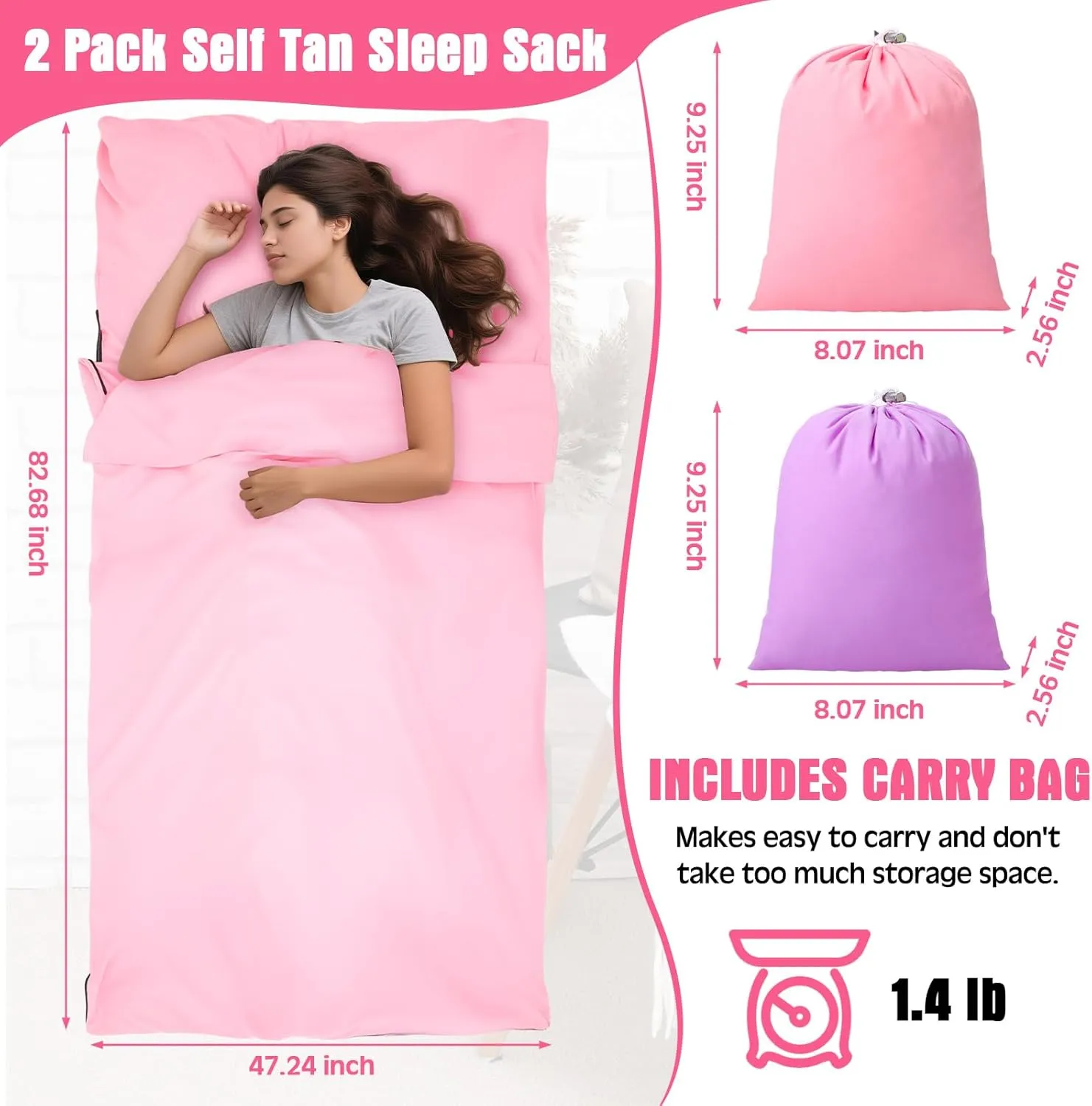 2 Pack Sleeping Bag Liner Portable Polyester Microfiber Adult Sleep Sack with Pocket Bag Travel Self Tan Sheets for Hotel Summer Camping Hiking Business Outdoor Indoor