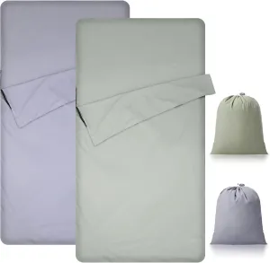 2 Pack Sleeping Bag Liner Portable Polyester Microfiber Adult Sleep Sack with Pocket Bag Travel Self Tan Sheets for Hotel Summer Camping Hiking Business Outdoor Indoor