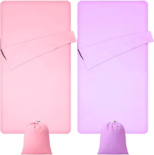 2 Pack Sleeping Bag Liner Portable Polyester Microfiber Adult Sleep Sack with Pocket Bag Travel Self Tan Sheets for Hotel Summer Camping Hiking Business Outdoor Indoor