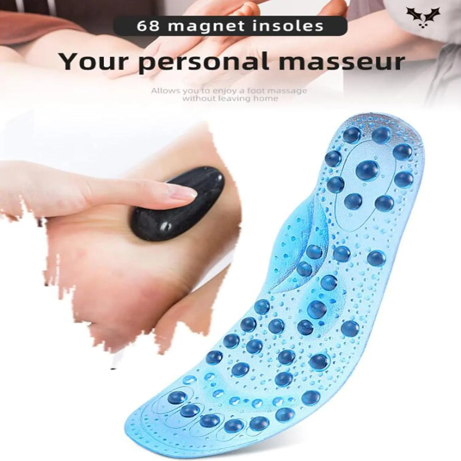 2 Pairs Acupressure Insoles Foot Massage Insoles Magnetic Insoles, Anti Fatigue Insoles, Acupressure Magnetic Insoles, Pad Foot Therapy Reflexology for Men Women,S,White