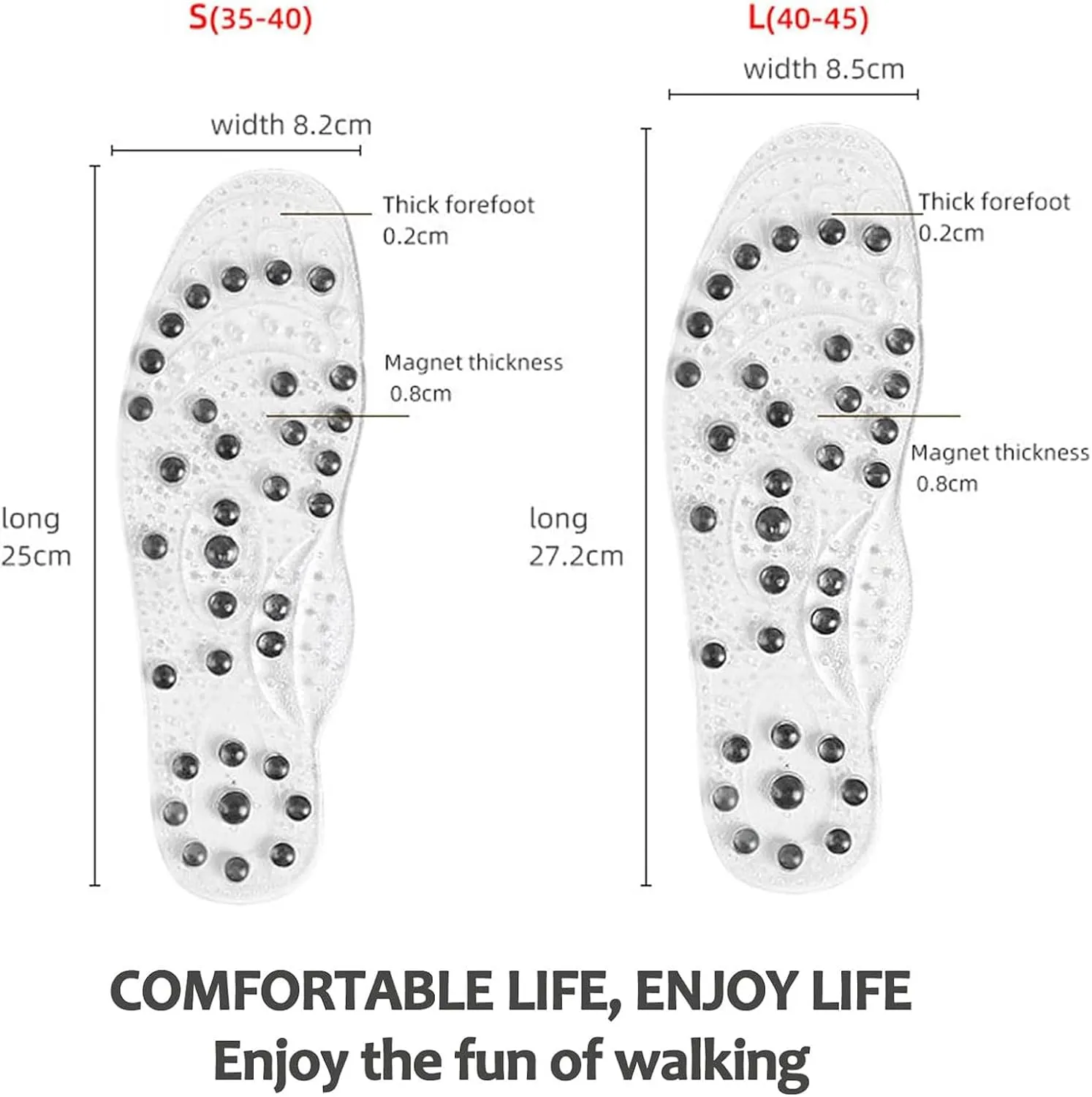 2 Pairs Acupressure Insoles Foot Massage Insoles Magnetic Insoles, Anti Fatigue Insoles, Acupressure Magnetic Insoles, Pad Foot Therapy Reflexology for Men Women,S,White