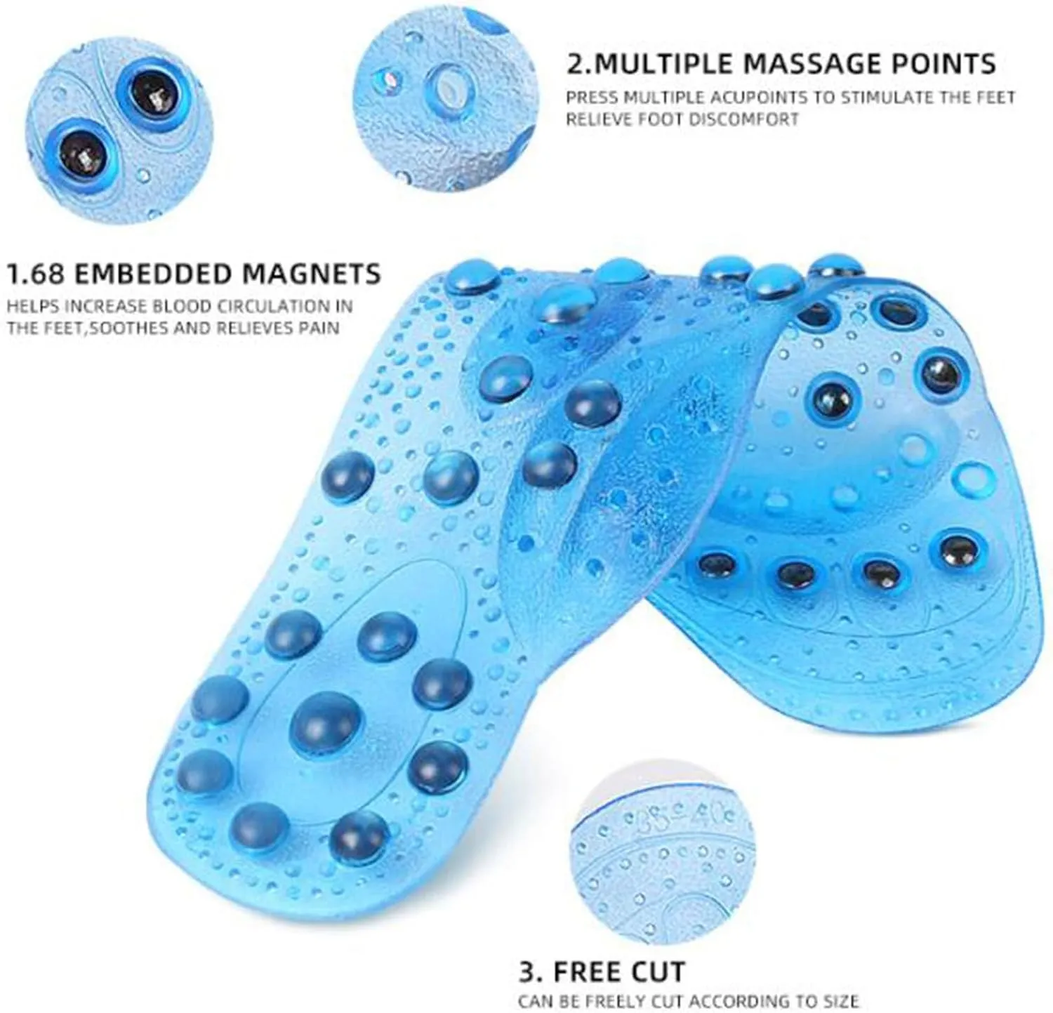 2 Pairs Acupressure Insoles Foot Massage Insoles Magnetic Insoles, Anti Fatigue Insoles, Acupressure Magnetic Insoles, Pad Foot Therapy Reflexology for Men Women,S,White