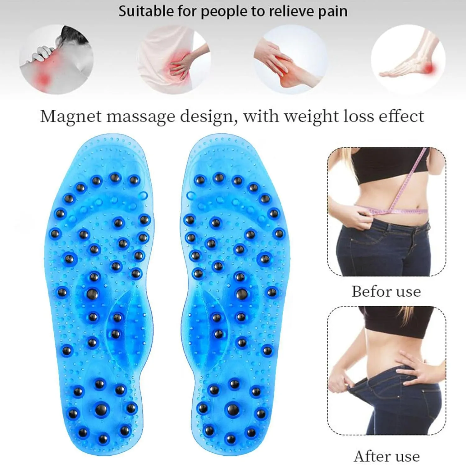 2 Pairs Acupressure Insoles Foot Massage Insoles Magnetic Insoles, Anti Fatigue Insoles, Acupressure Magnetic Insoles, Pad Foot Therapy Reflexology for Men Women,S,White