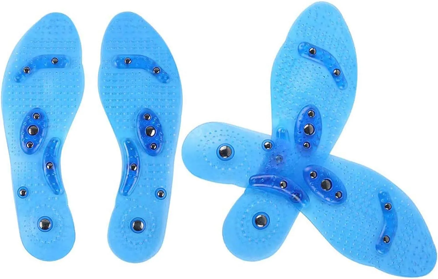2 Pairs Massaging Insoles, for Women and Men Weight Loss Adjustable Silicone Magnetic Massage Foot Therapy Reflexology Pain Relief Shoe Insoles Washable and Cutable Blue