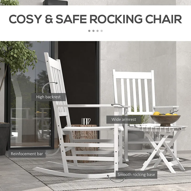 2-Piece Patio Rocking Chair Set, Wooden with Smooth Armrests, High Back, Supports 352 lbs, White