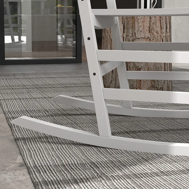 2-Piece Patio Rocking Chair Set, Wooden with Smooth Armrests, High Back, Supports 352 lbs, White