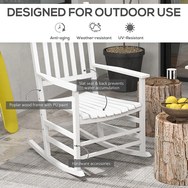 2-Piece Patio Rocking Chair Set, Wooden with Smooth Armrests, High Back, Supports 352 lbs, White