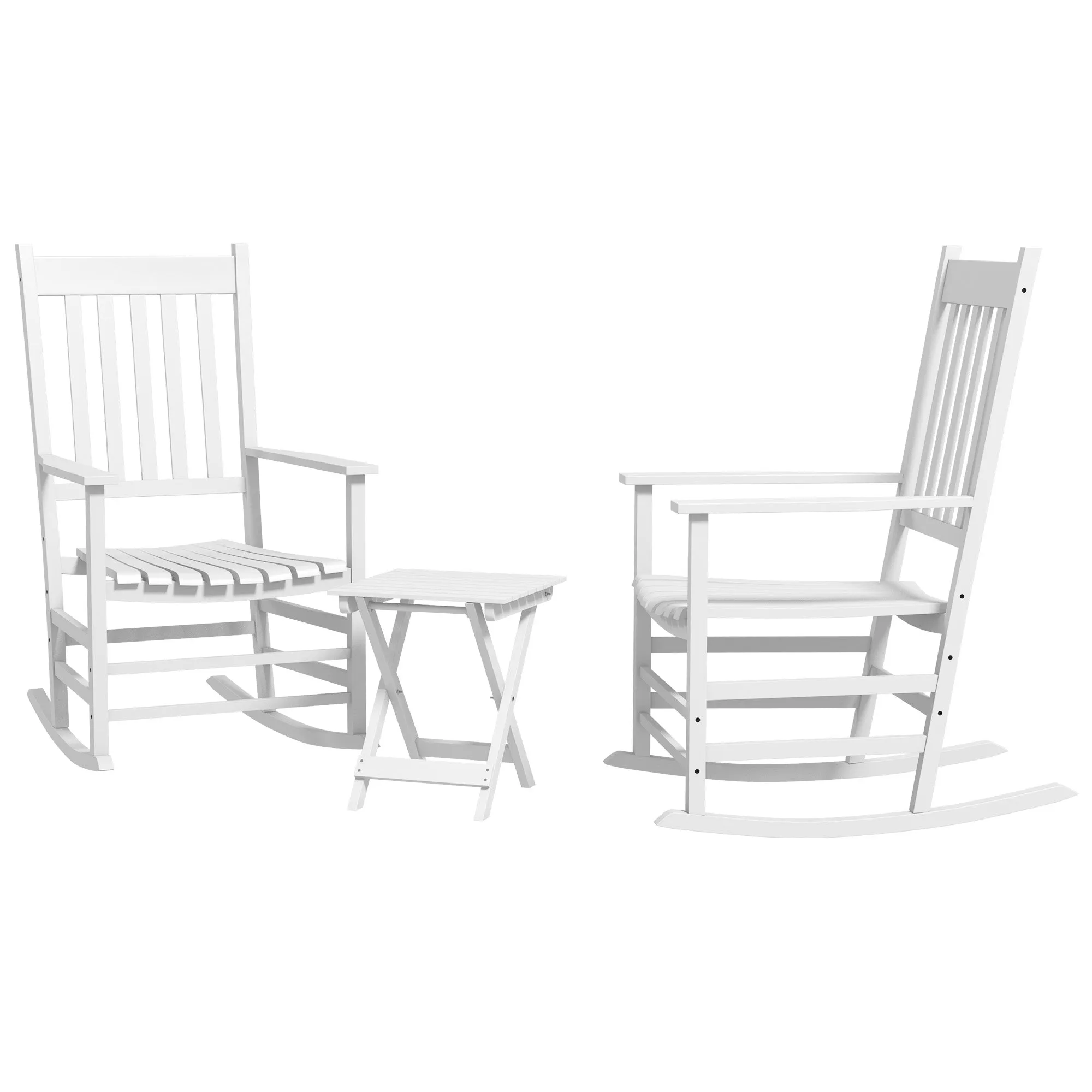 2-Piece Patio Rocking Chair Set, Wooden with Smooth Armrests, High Back, Supports 352 lbs, White