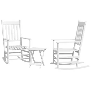 2-Piece Patio Rocking Chair Set, Wooden with Smooth Armrests, High Back, Supports 352 lbs, White