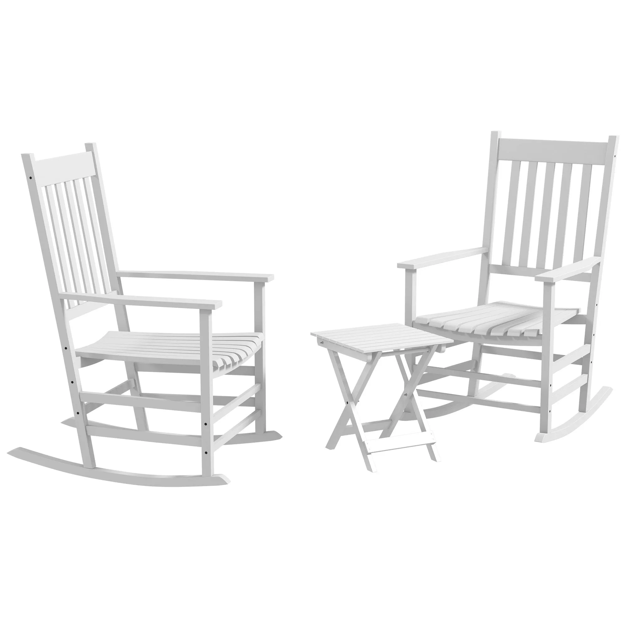 2-Piece Patio Rocking Chair Set, Wooden with Smooth Armrests, High Back, Supports 352 lbs, White