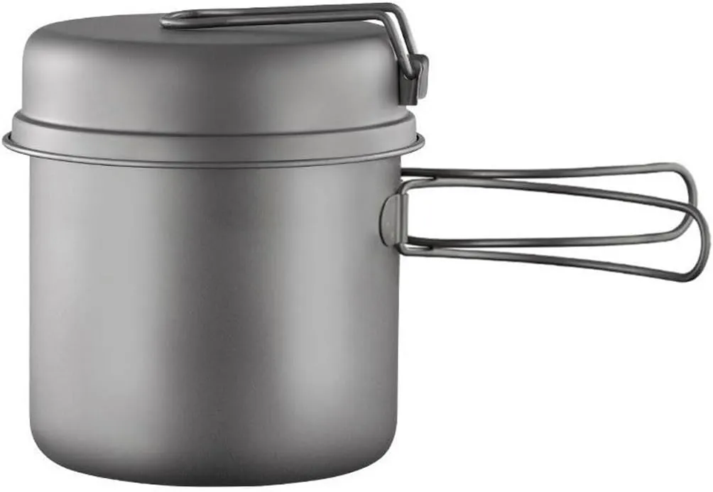 2 Piece-Set, Outdoor Titanium Frying Pan & Pot with Lid Folding Handle Camping Hanging Cookware Hiking Picnic Ultralight Bowl Tableware