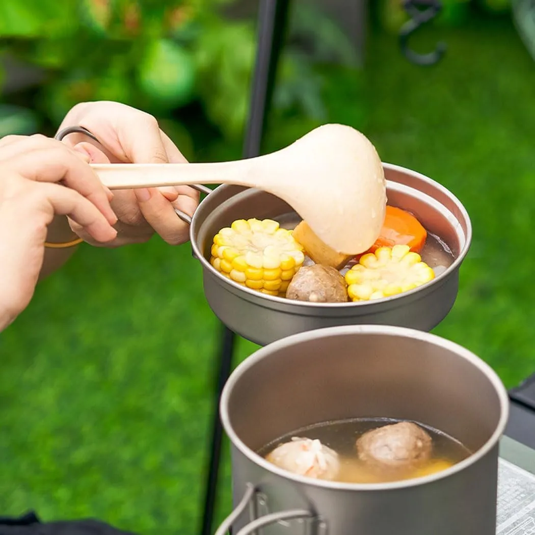 2 Piece-Set, Outdoor Titanium Frying Pan & Pot with Lid Folding Handle Camping Hanging Cookware Hiking Picnic Ultralight Bowl Tableware