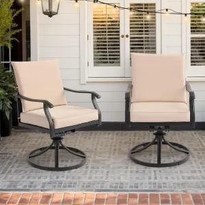 2 Pieces Patio Swivel Chair, All-Weather Swivel Rocker Chair with Armrests & Cushion, Outdoor Dining Chairs, Metal Outdoor Chairs for Garden, Balcony, Deck (2 Pieces)