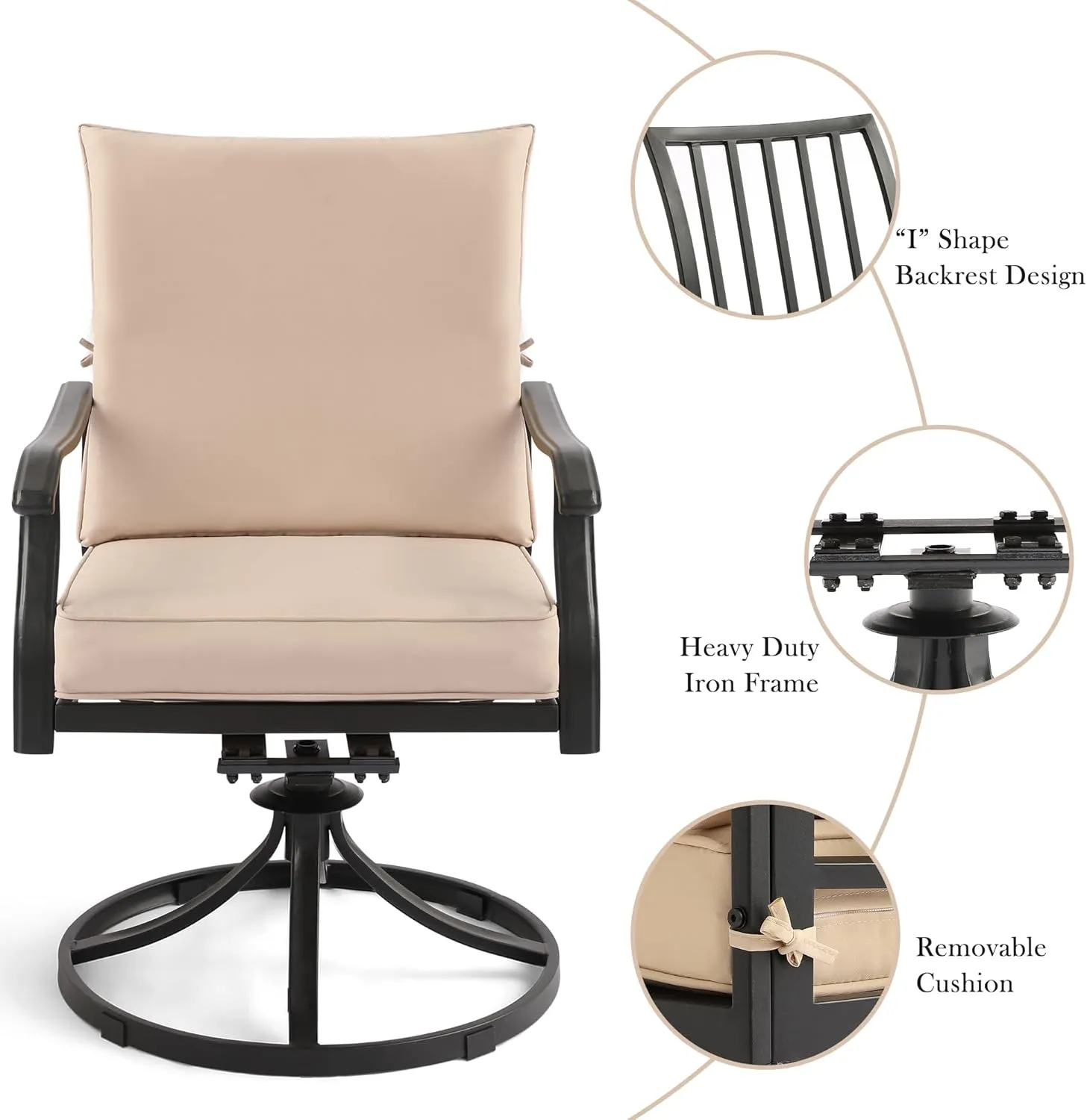 2 Pieces Patio Swivel Chair, All-Weather Swivel Rocker Chair with Armrests & Cushion, Outdoor Dining Chairs, Metal Outdoor Chairs for Garden, Balcony, Deck (2 Pieces)