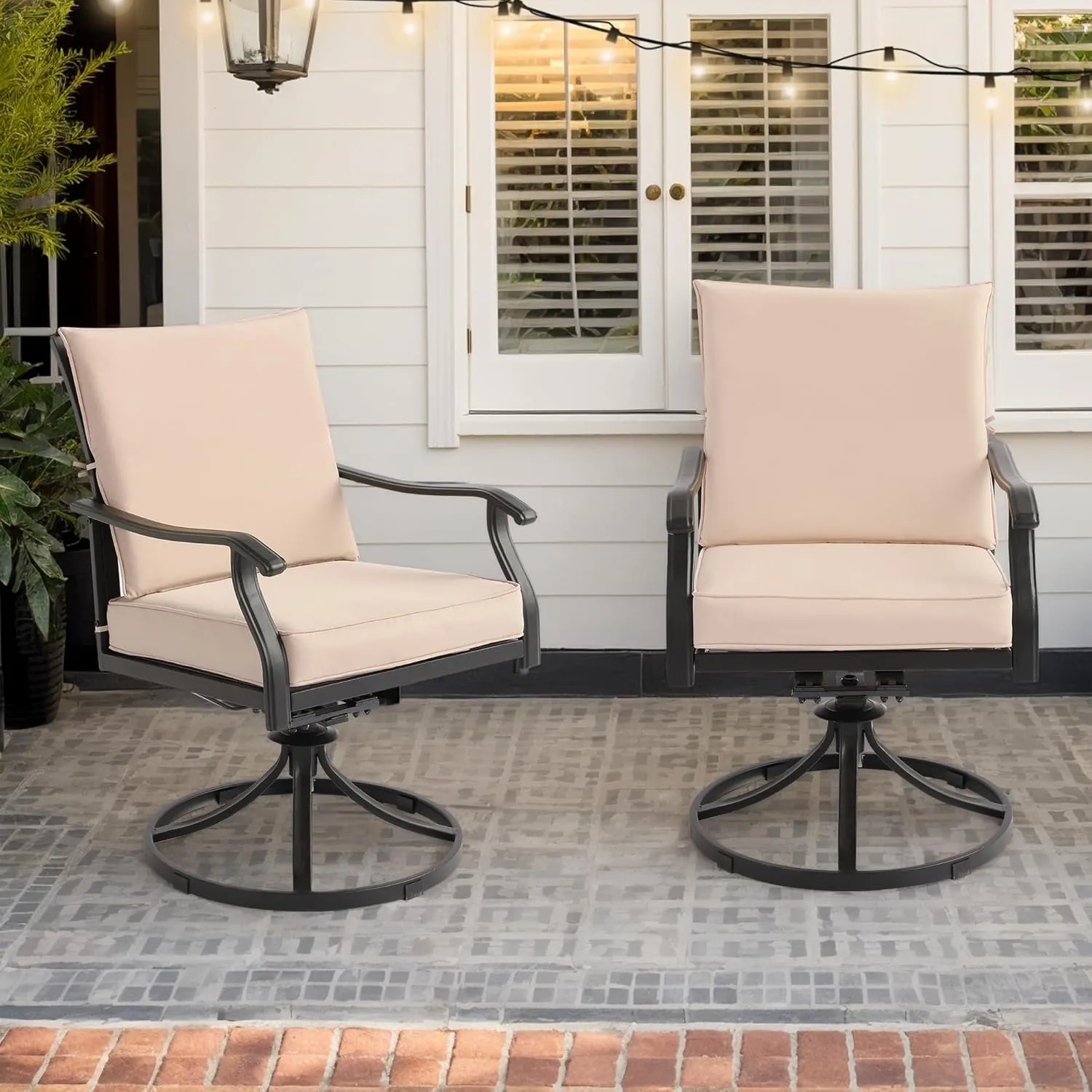 2 Pieces Patio Swivel Chair, All-Weather Swivel Rocker Chair with Armrests & Cushion, Outdoor Dining Chairs, Metal Outdoor Chairs for Garden, Balcony, Deck (2 Pieces)