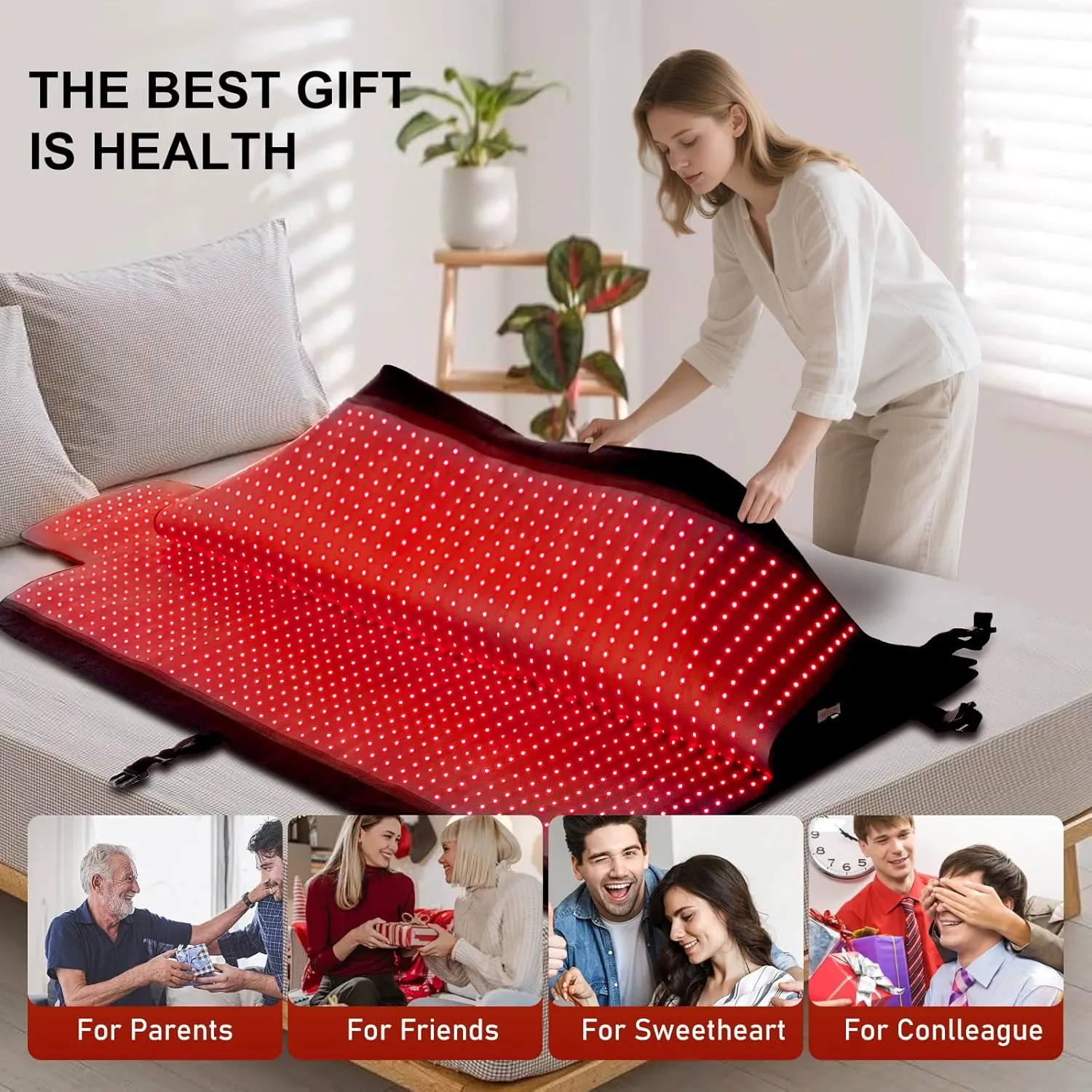 2025 Upgraded 75"x 33.5'' Dual Wavelength LED Beads 660nm&850nm Red Light Therapy Blanket Full Body, Used to Face and Body Pain Relief Skin Health Personal Care