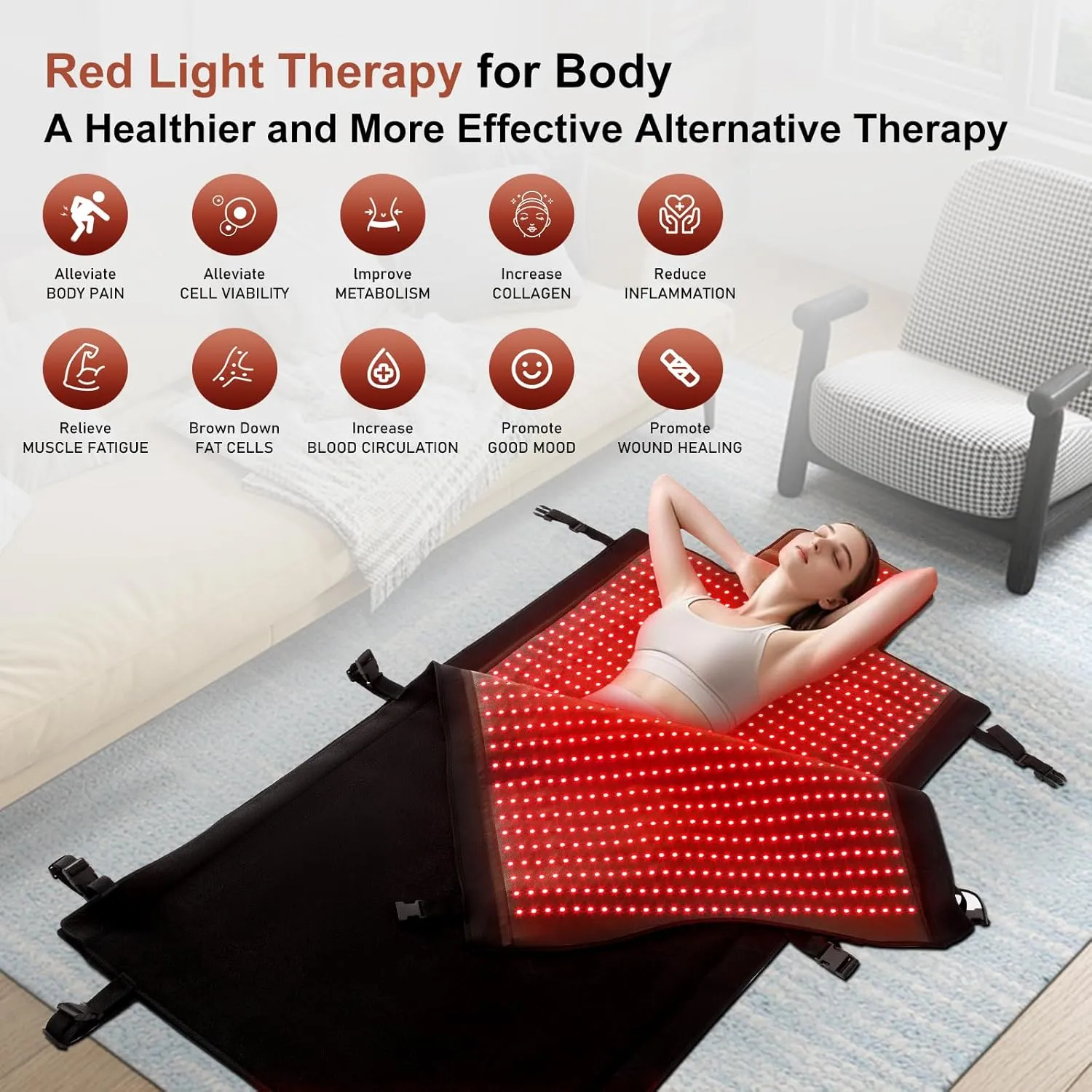 2025 Upgraded 75"x 33.5'' Dual Wavelength LED Beads 660nm&850nm Red Light Therapy Blanket Full Body, Used to Face and Body Pain Relief Skin Health Personal Care