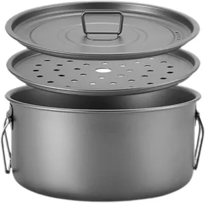 2200ml Camping Cookware Pot with Lid and Titanium Mug for Outdoor Cooking