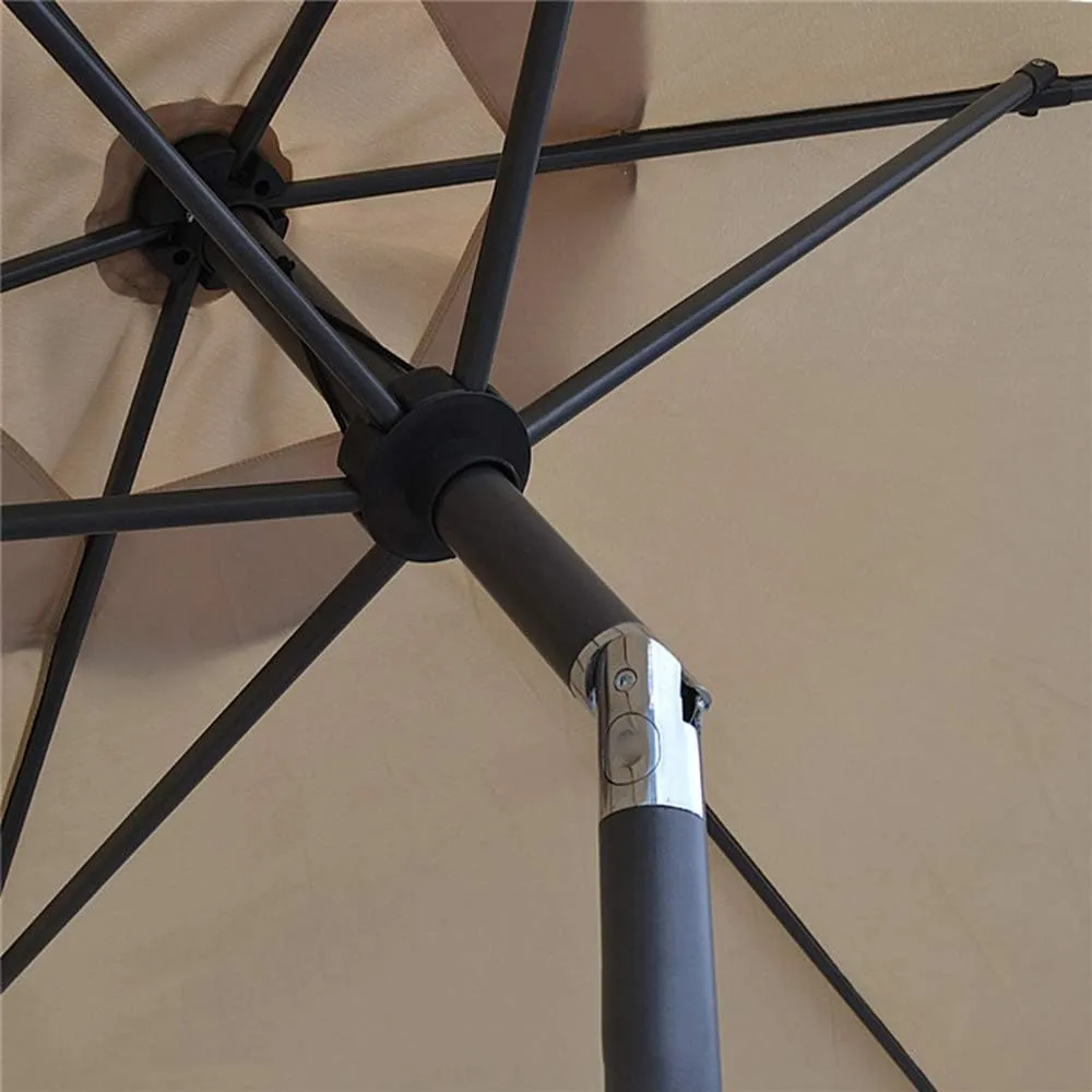 2.5m Tiltable With 6 Ribs,hexagonal Garden Beach Umbrella For Outdoor Gazebo, Terrace, Balcony, Brown, Black