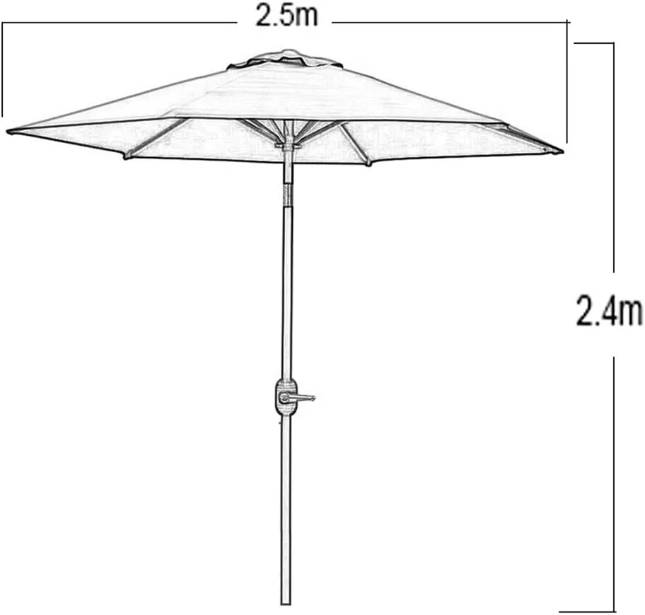 2.5m Tiltable With 6 Ribs,hexagonal Garden Beach Umbrella For Outdoor Gazebo, Terrace, Balcony, Brown, Black