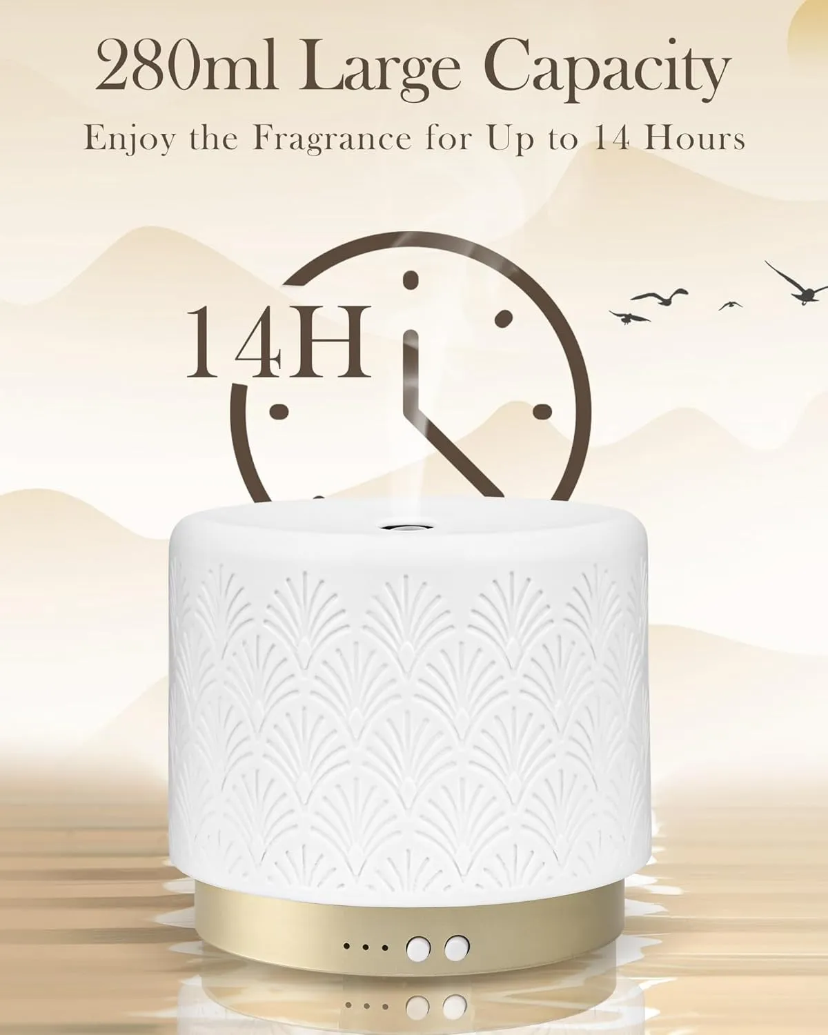 280ml Essential Oil Diffuser – Ceramic Fragrance Diffusers for Essential Oil, Ultrasonic Cool Mist Aromatherapy Diffuser with Auto Shut-Off,Ideal for Home, Office, SPA, Yoga & Bedroom