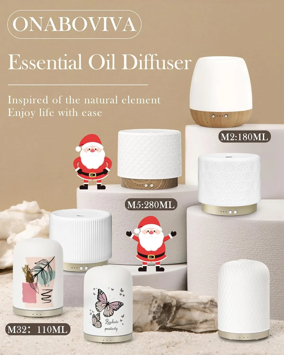 280ml Essential Oil Diffuser – Ceramic Fragrance Diffusers for Essential Oil, Ultrasonic Cool Mist Aromatherapy Diffuser with Auto Shut-Off,Ideal for Home, Office, SPA, Yoga & Bedroom