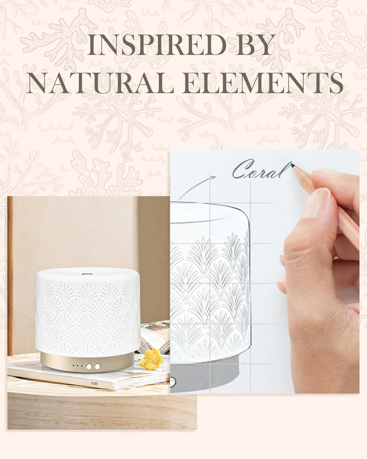 280ml Essential Oil Diffuser – Ceramic Fragrance Diffusers for Essential Oil, Ultrasonic Cool Mist Aromatherapy Diffuser with Auto Shut-Off,Ideal for Home, Office, SPA, Yoga & Bedroom