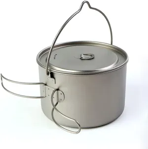 2L Titanium Pot Titanium Hanging Pot with Folding Handle and Lid Camping Cookware Titanium Backpacking Pot