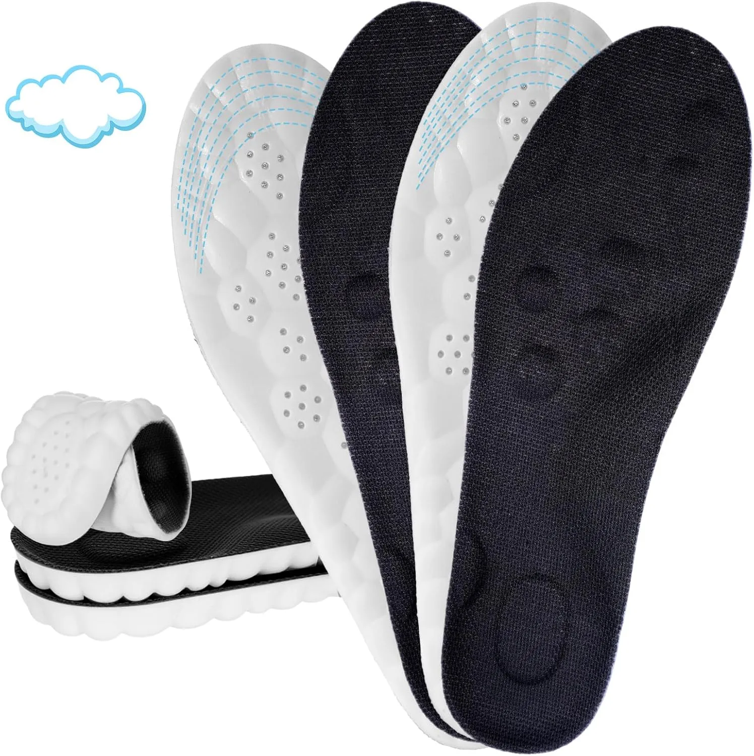 2Pairs 4D Cloud Soles for Men, Comfortable Steppers Insoles for Men Plantar Fasciitis Insoles Men Cloudsole Insoles for Men, Soft Gel Insoles for Men Orthopedic Insoles for Men and Women (Black 9-10)