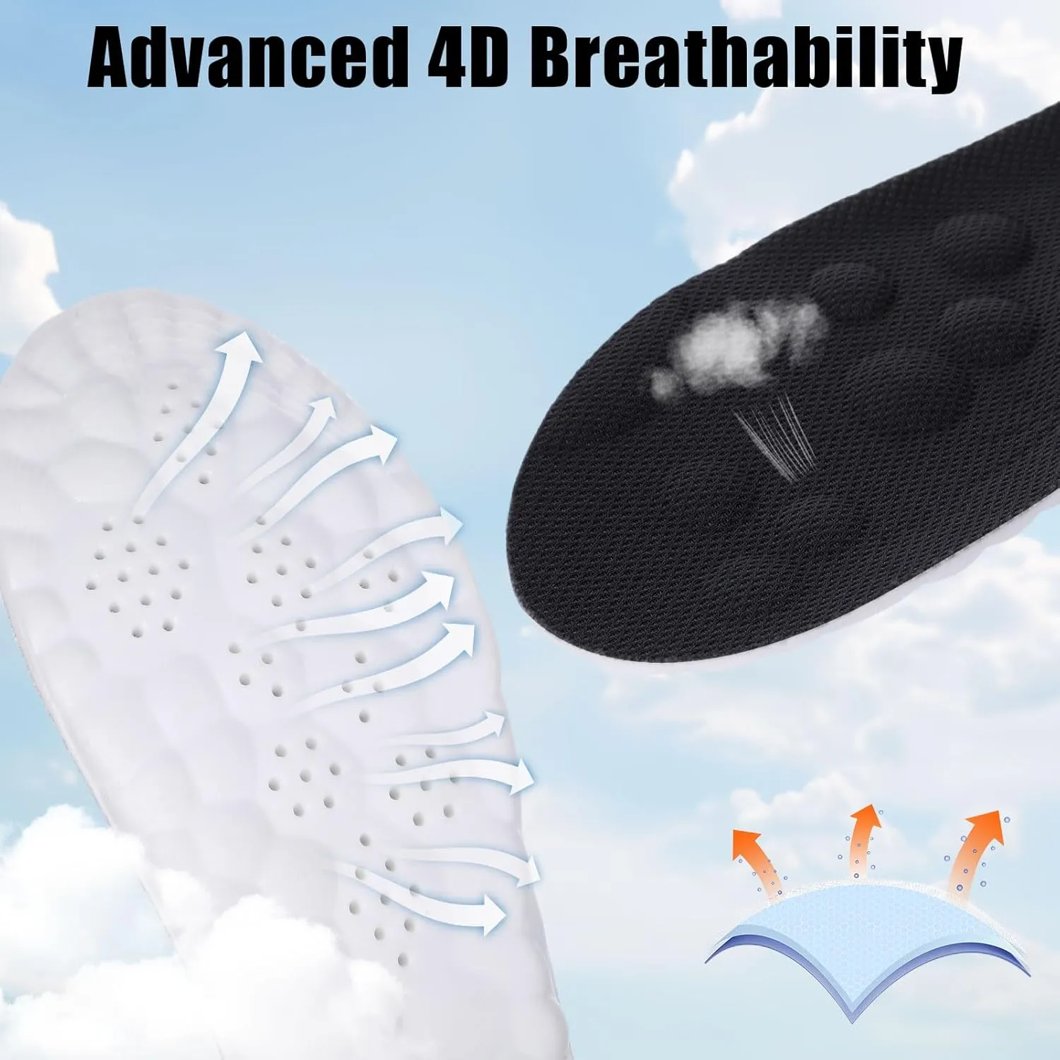 2Pairs 4D Cloud Soles for Men, Comfortable Steppers Insoles for Men Plantar Fasciitis Insoles Men Cloudsole Insoles for Men, Soft Gel Insoles for Men Orthopedic Insoles for Men and Women (Black 9-10)