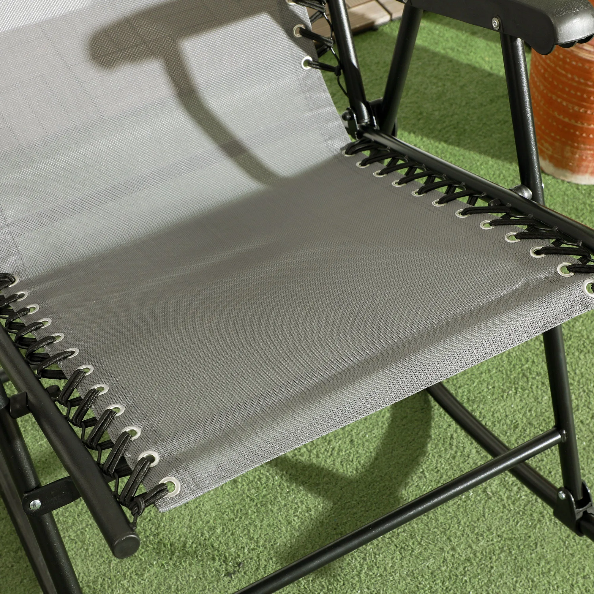 2pc Patio Foldable Rocking Chair Set w/ Breathable Mesh Seat & Backrest, Padded Headrest for Park, Backyard, Garden, Grey